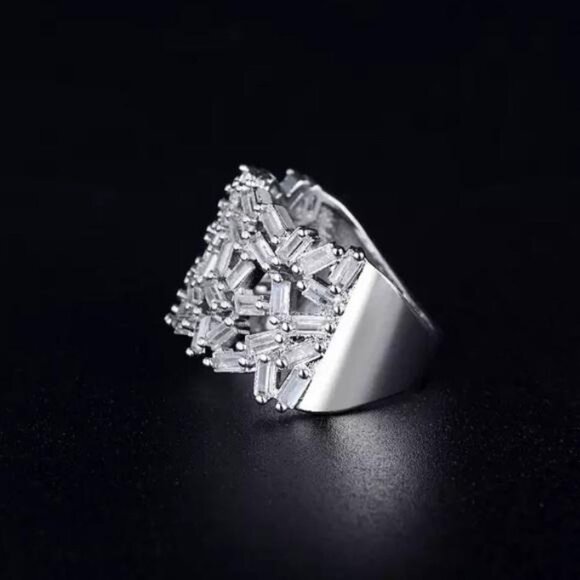 BAGUETTE 925 STERLING SILVER DIAMOND ETERNITY RING - Picture 4 of 5